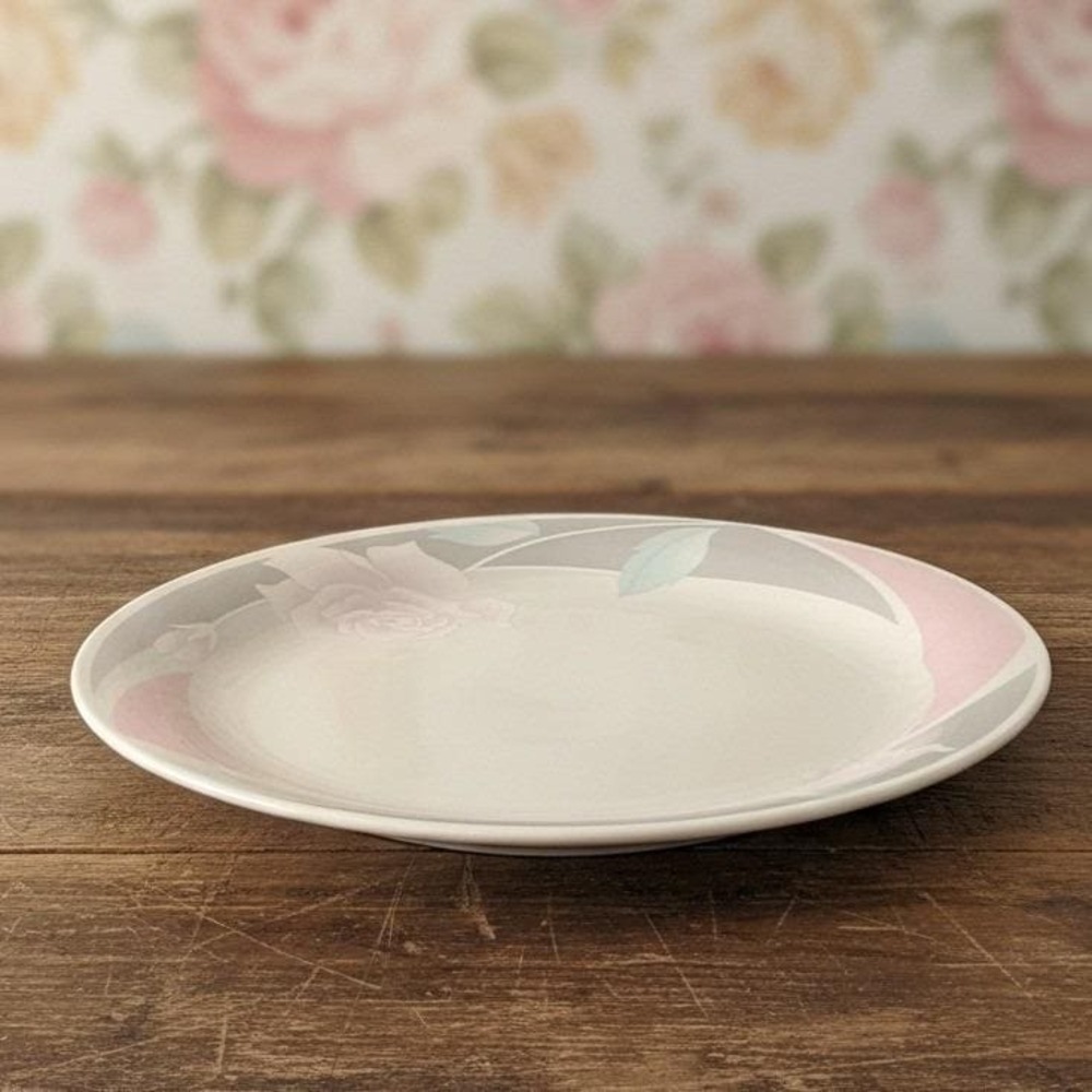 Ciera Pink & Gray Rose Dinner Plate, Vintage Japan Floral Stoneware, Shabby Chic